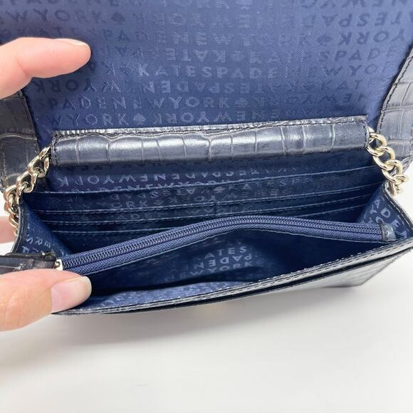 Kate Spade Alexander Ave Exotic Isabeli Clutch Crossbody Bag Blue Gold Chain - Picture 10 of 11